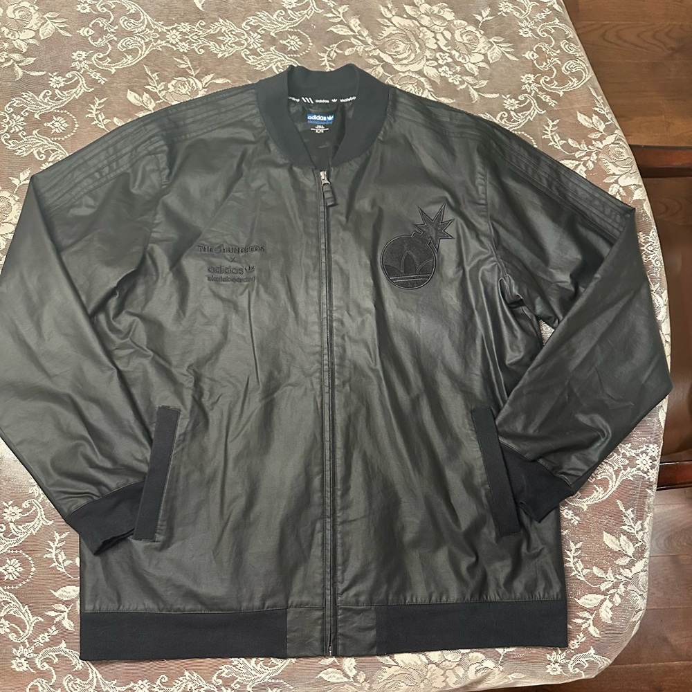 Adidas Skateboarding Mens XL Black waxed­-canvas track jacket
